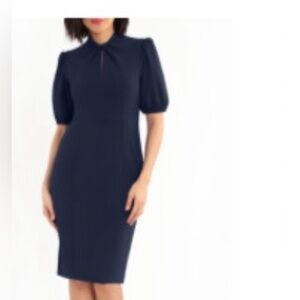 Donna Morgan Navy Twisted Keyhole with Puff Sleeves sheath dress